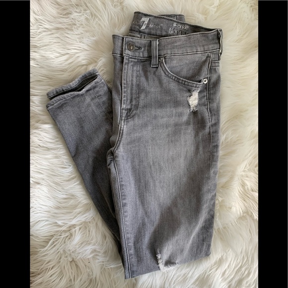 7 For All Mankind The Ankle Skinny Jeans Gray Distressed Size 28 - Picture 4 of 11